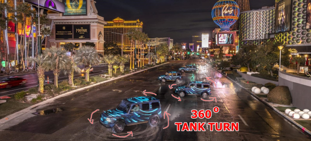 Mercedes-EQG zeigt 360-Grad-Drehung um die eigene Achse in Las Vegas: Wow-Effekt: EQG Tank-Turn auf Las Vegas Strip (Video)