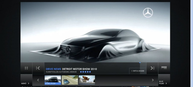 Neue Folge: Mercedes-Benz.tv: Themen: Detroit 2010, Mercedes E-Klasse Cabrio, CLS-Kunst, Aircap-System