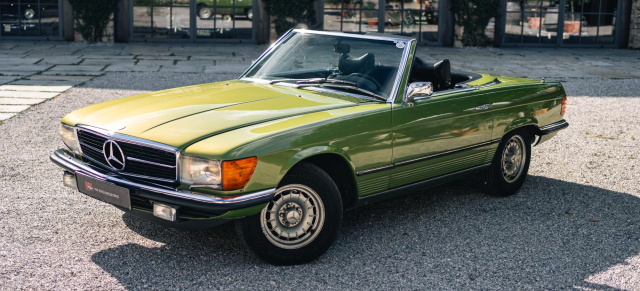 Sterne unterm Hammer: Mercedes-Benz 450 SL Roadster von HK-Engineering: Citrusgrün-metallic statt alltäglichem Schwarz, Silber oder Weiß: Mercedes-Benz 450 SL Roadster steht zum Verkauf