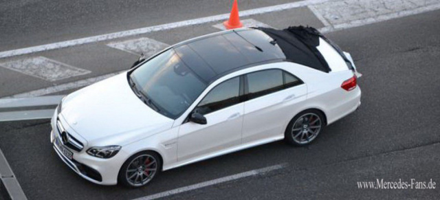 Ungetarnt erwischt: Erstes Bild vom Mercedes E63 AMG 2014 : Bei Testfahrten in Spanien wurde die neue E-Klasse mit AMG DNA  ohne jedwede Tarnung fotografiert