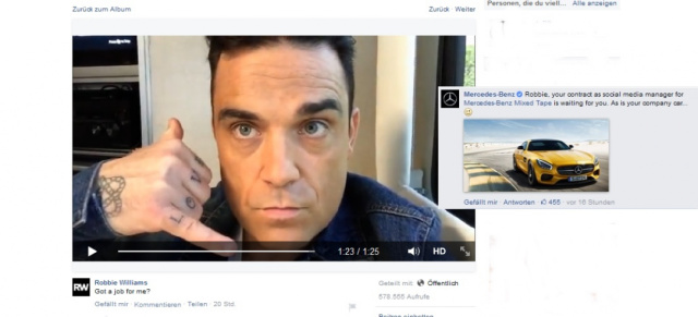 Robbie Williams: Jobangebot von Mercedes-Benz: Witzige Star-Aktion:  Popstar auf Arbeitssuche