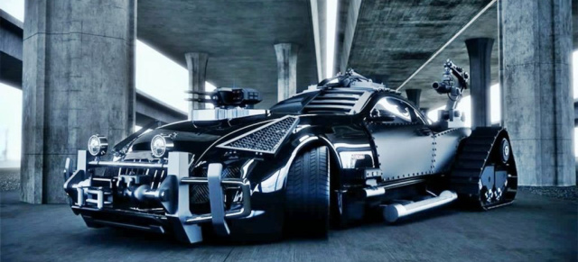 Built like a tank:  Maybach Exelero extrem verschlimmbessert : Bizarr: Das Sport-Coué-Konzeptfahrzeug aus dem Jahr 2005 wurde zum Endzeit-Fighter umgestaltet 