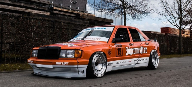 Mercedes 190E im Rocket-Bunny-Kleid: Platzhirsch auf der Piste dank Jägermeister-Motorsport-Look