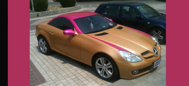 Sakrileg? Mercedes SLK in Glitzergold und Rosa!: Ist das "exklusive" Exterieur des Roadster super oder suboptimal? 