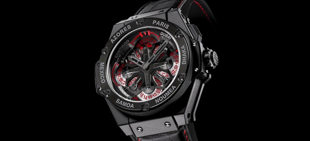 Uhr-Zeit: Hublot bringt King Power Unico GMT zur Baselworld 2012: Mechanische Automatik-Herrenarmband mit Anzeige von vier wählbaren Zeitzonen